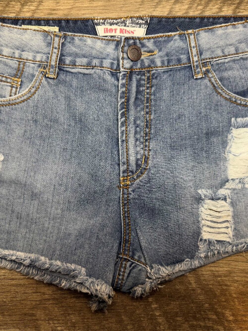 Hot Kiss Daisy Trim Distressed Denim Shorts Size 13